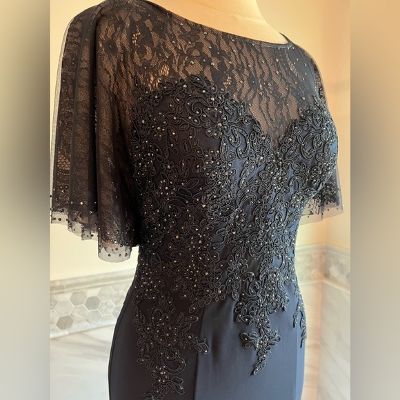 New XSCAPE Lace Embellished Corset Flatter Mermaid Navy Gown Sz 6/8 - Picture 1 of 13